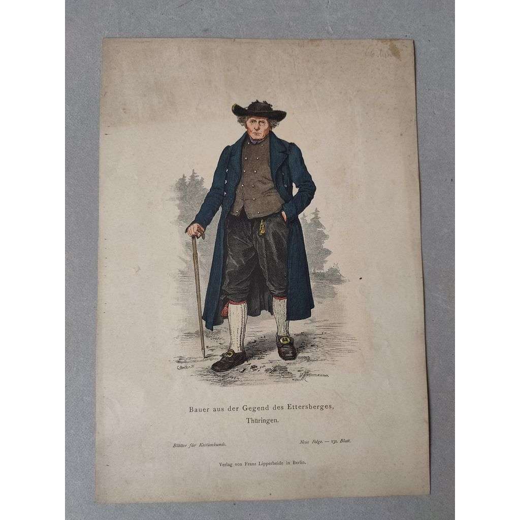 Farmář z oblasti Ettersberg - kroje, móda, národopis - kolorovaná litografie cca 1880, grafika, nesignováno
