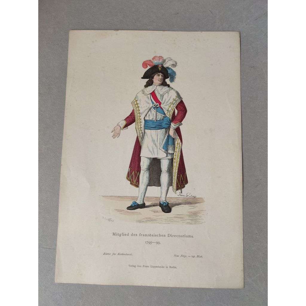 Člen francouzského direktoria (1795 - 1799) - kroje, móda, národopis - kolorovaná litografie cca 1880, grafika, nesignováno