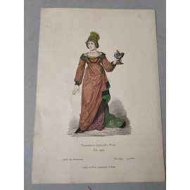 Vznešená dáma (šlechtična) kolem 1480, Německo - kroje, móda, národopis - kolorovaná litografie cca 1880, grafika, nesignováno