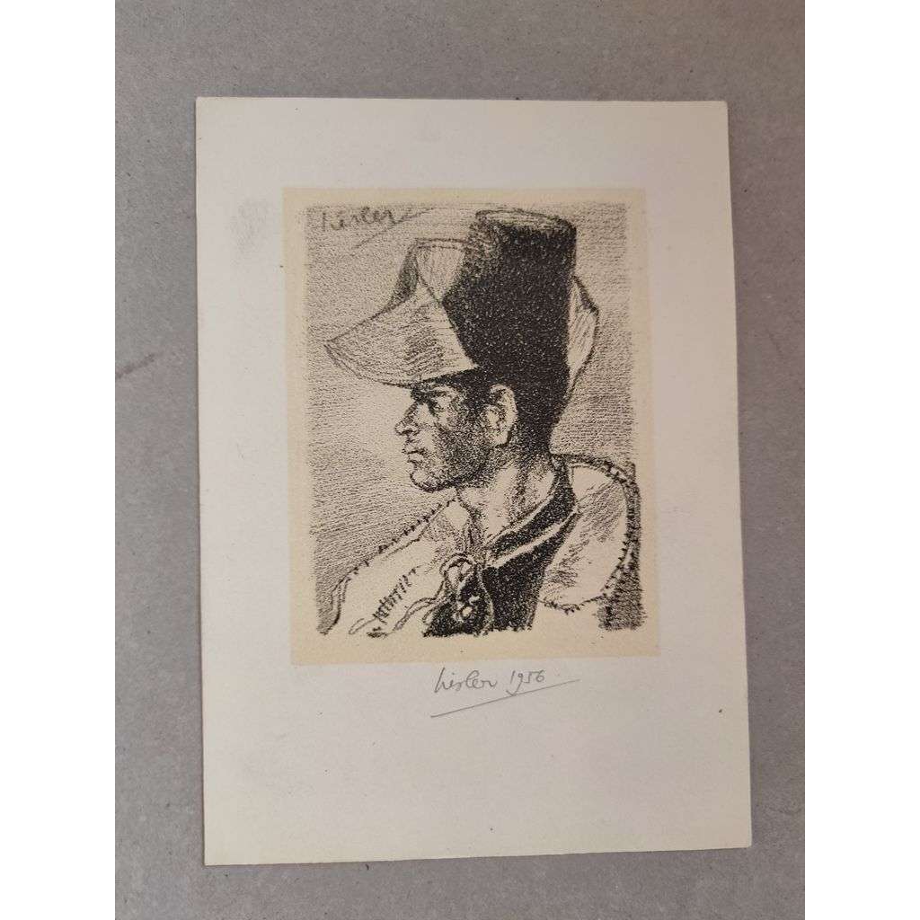 Josef Liesler, portrét 1956 - litografie, grafika, signováno