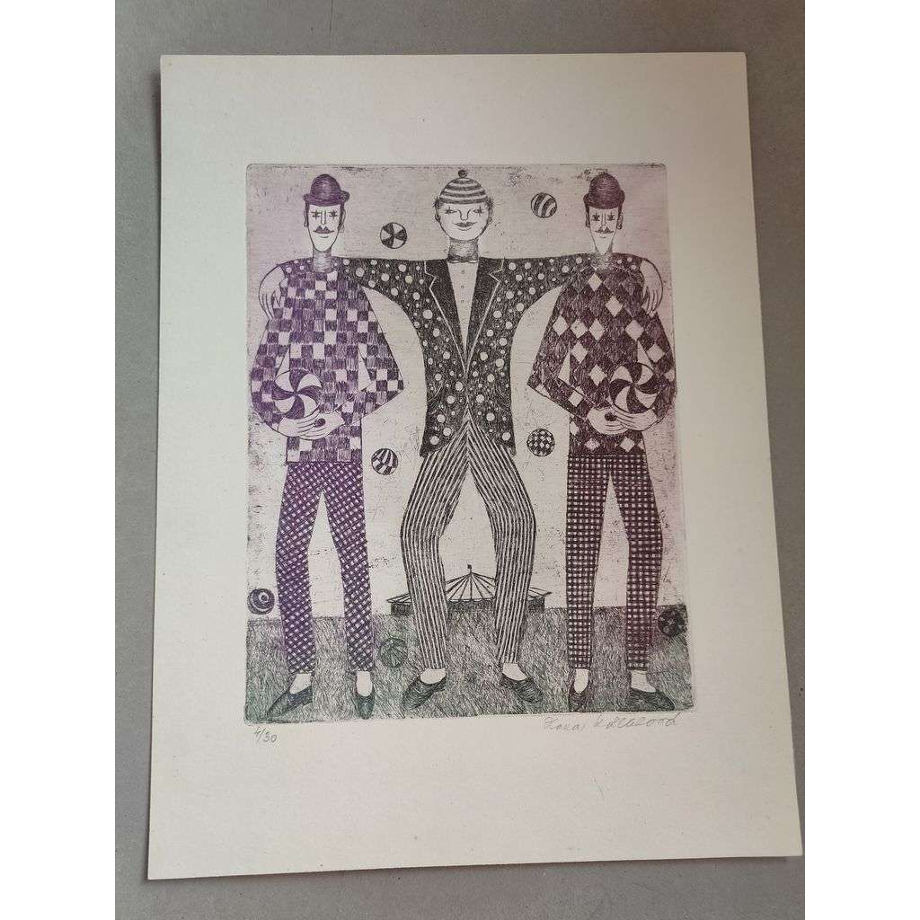 Hana Kölblová - Cirkusáci - Krajina - lept, grafika, signováno
