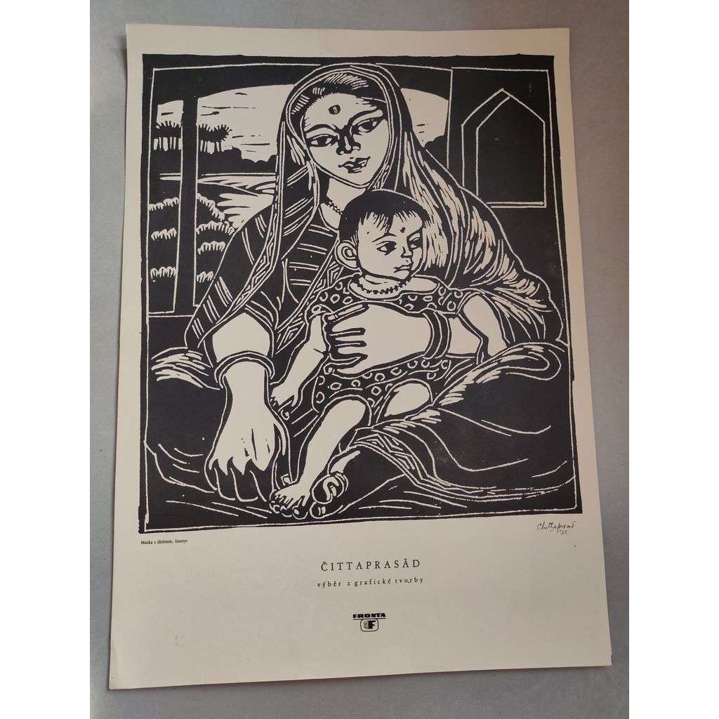 Čittaprasád (1915 - 1978) - (plakát, výběr z grafické tvorby) - Matka s dítětem - linoryt 1955, grafika, nesignováno
