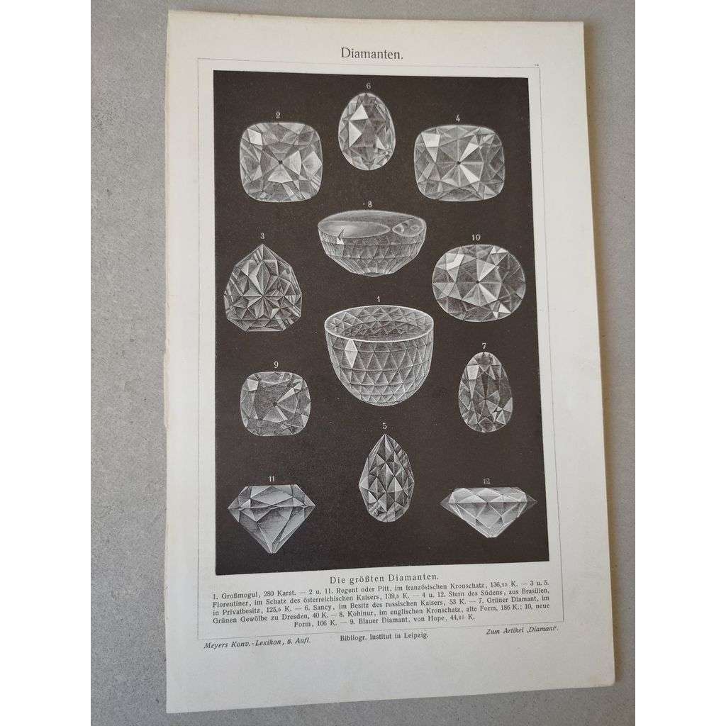 Diamant, diamanty - litografie cca 1880, grafika, nesignováno