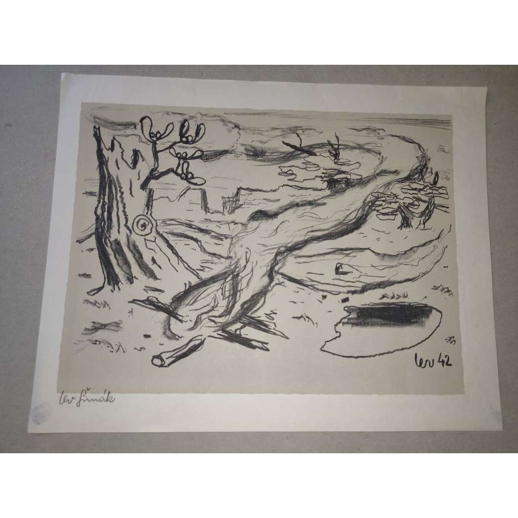 Lev Šimák (1896 - 1989) - Válečná krajina - litografie 1942, grafika, signováno