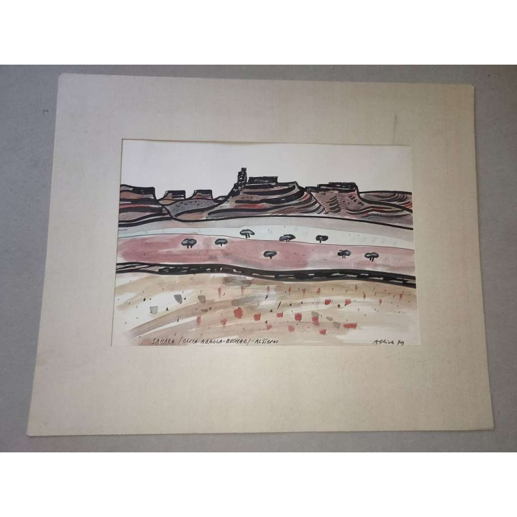 Milan Albich (1925 - 2000) - Alžírsko, Sahara - akvarel 1979, grafika, signováno