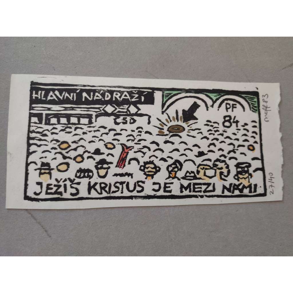 Ondřej Neff (1945) - Hlavní nádraží - kolorovaný linoryt 1983, grafika, signováno