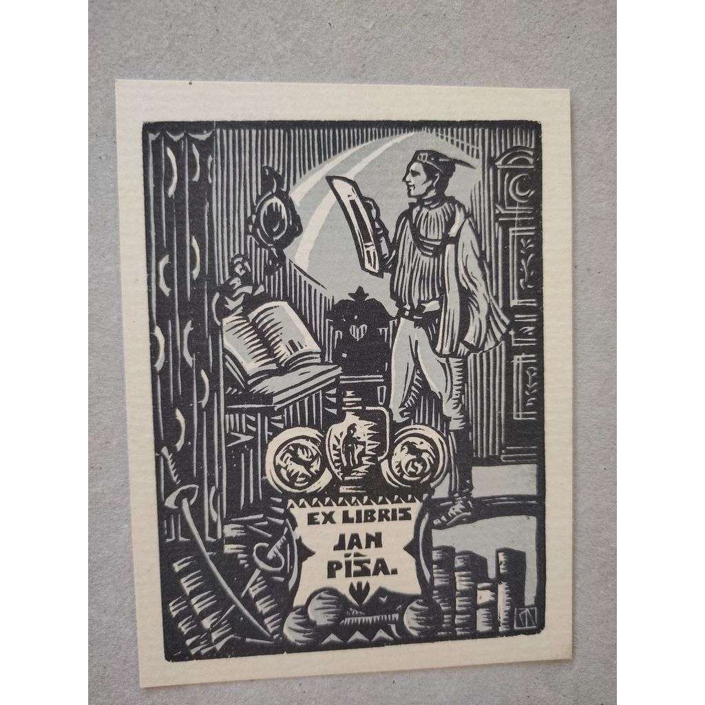 Karel Němec (1879 - 1960) - EX LIBRIS Jan Piša - dřevoryt, grafika, nesignováno