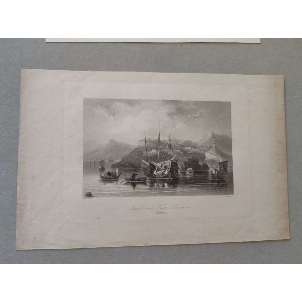 G. Graham - Insel und Fort Kiumen, China - ocelorytina 1845, grafika, nesignováno