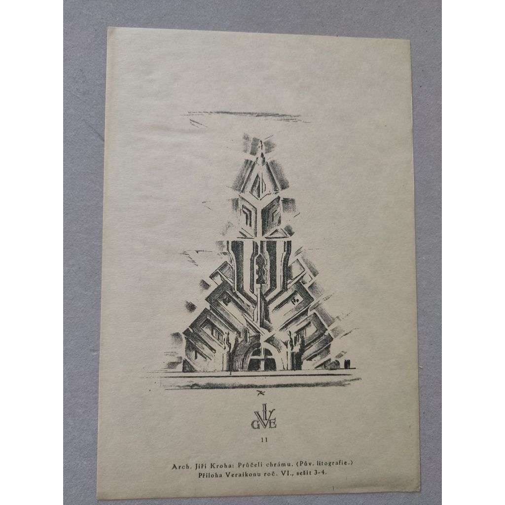 Jiří Kroha (1893 - 1974) - Průčelí chrámu (příloha Veraikon, roč. VI) - litografie, grafika, nesignováno