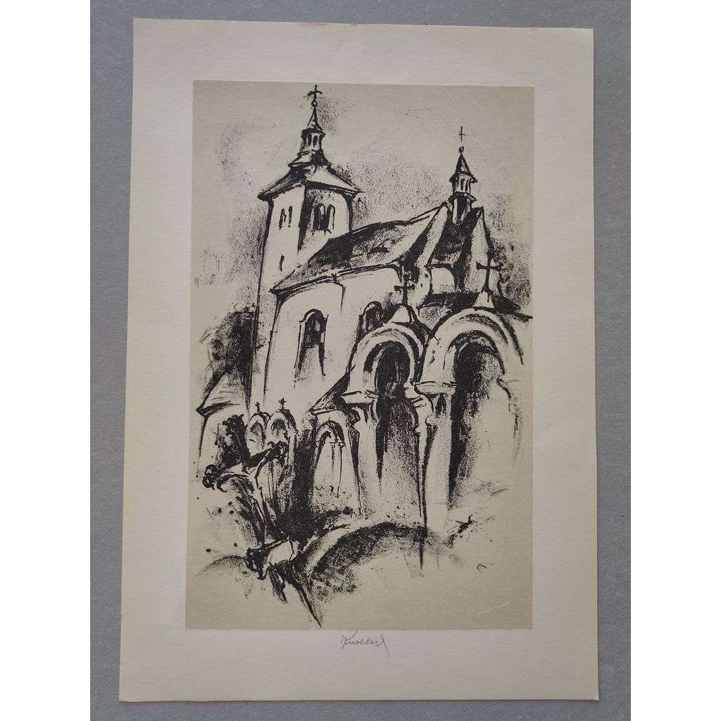 Bohuslav Knobloch (1924 - 1998) - Hřbitov u kostela - litografie, grafika, signováno