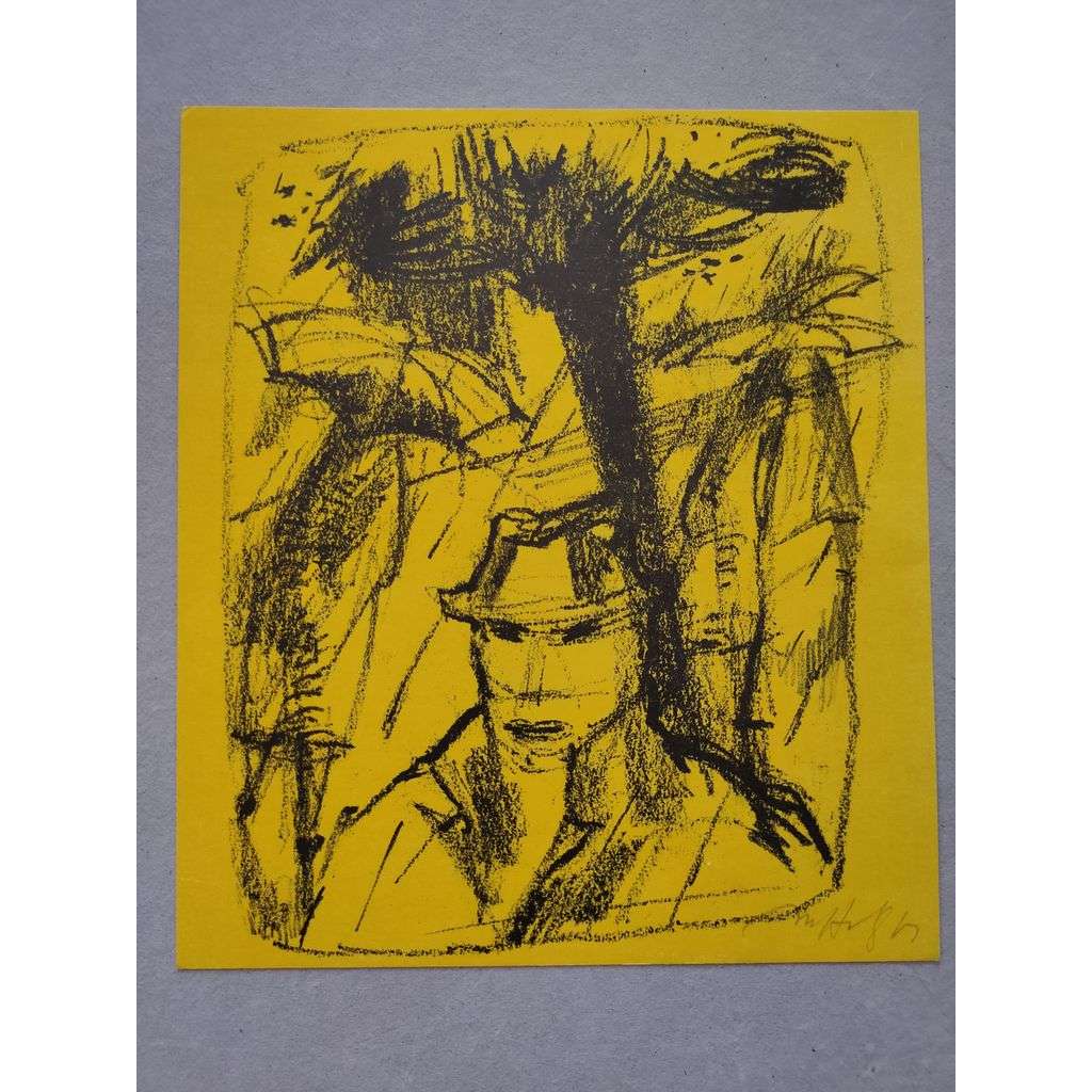 Miloslav Holý (1897 - 1974) - Za deště - barevný dřevoryt, grafika, signováno