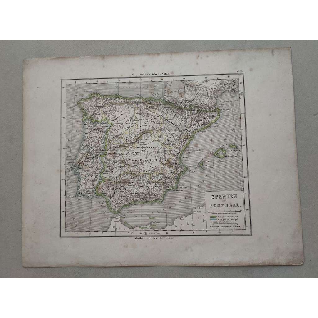 Španělsko a Portugalsko - list z atlasu Sydow Schul - vydal Justus Perthes-Gotha cca 1880
