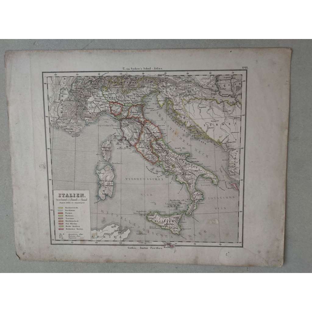 Itálie - list z atlasu Sydow Schul - vydal Justus Perthes-Gotha cca 1880