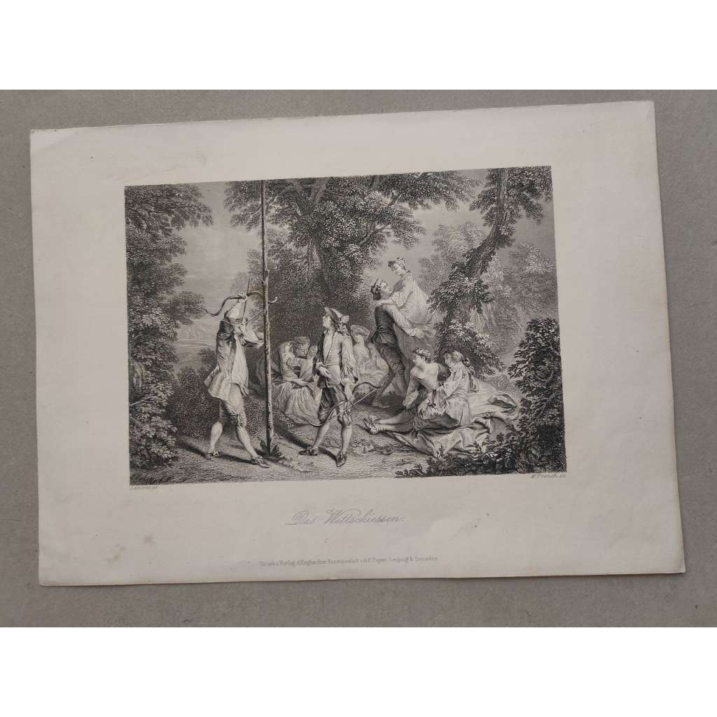 Střelecká soutěž - oceloryt cca 1840, grafika, nesignováno (střelba)