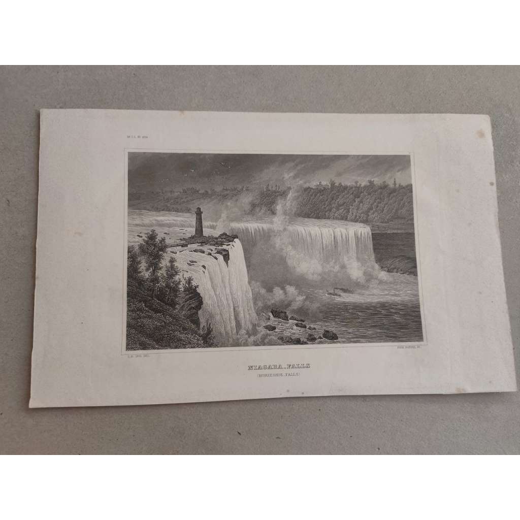 Niagara, vodopád, Niagarské vodopády - oceloryt cca 1850, grafika, signováno