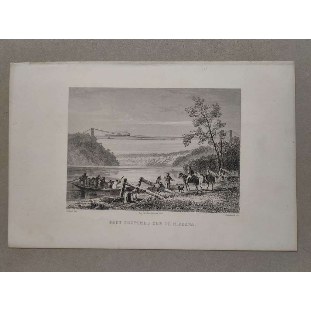 Visutý most přes Niagaru (Niagara) - oceloryt cca 1850, grafika, nesignováno
