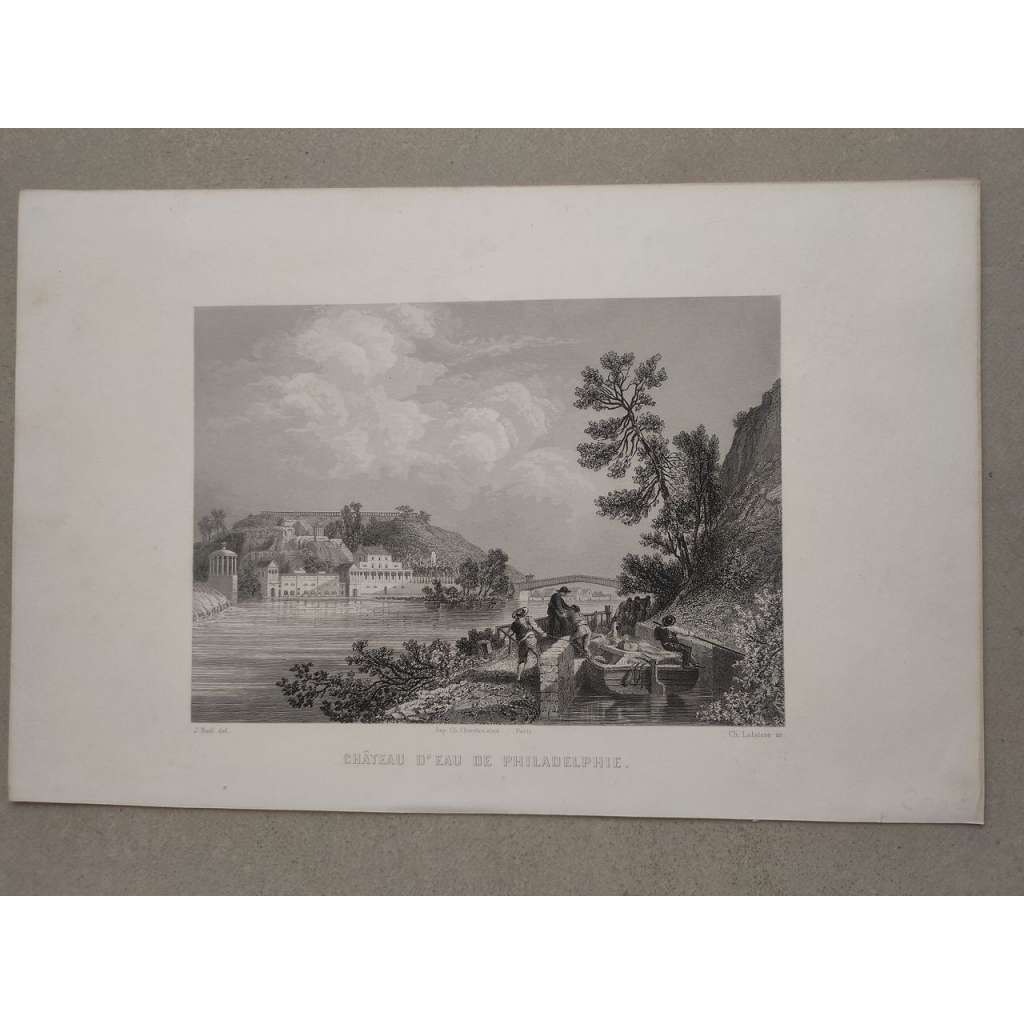 Philadelphia, vodárenská věž - oceloryt cca 1850, grafika, nesignováno