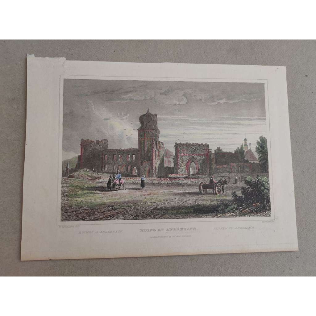 Německo - Ruiny v Ardenachu - kolorovaný oceloryt cca 1850, grafika, nesignováno