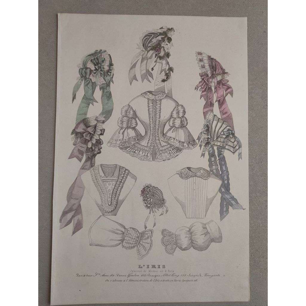 L´Iris, Paříž - Návrhy módy - mědiryt cca 1860, grafika, nesignováno ( móda, oděvy, šití)