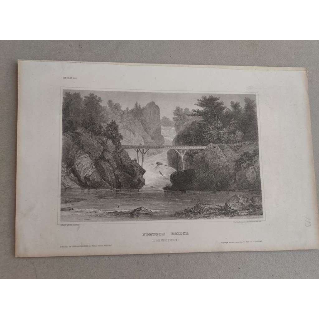 Meyer - Norwichský most, USA - oceloryt cca 1850, grafika, nesignováno
