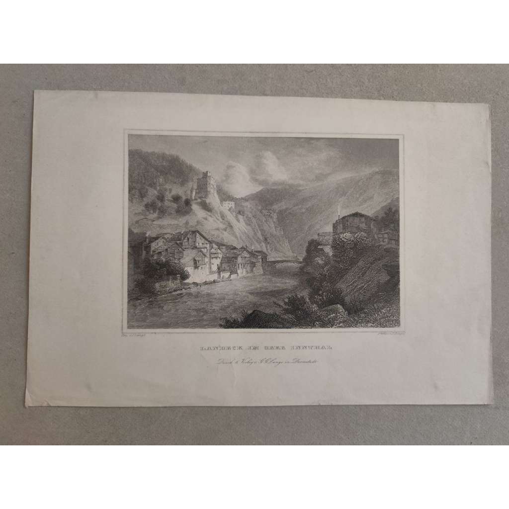 Tyrolsko, Landeck - oceloryt 1845, grafika, nesignováno