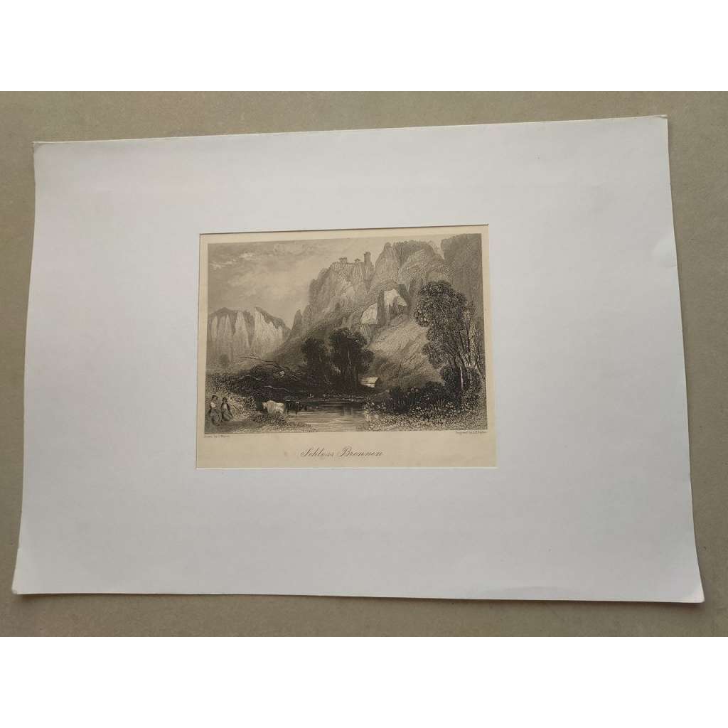 A. H. Payne (1812 - 1902) - Schloss Bronnen, Německo - oceloryt cca 1860, grafika, nesignováno