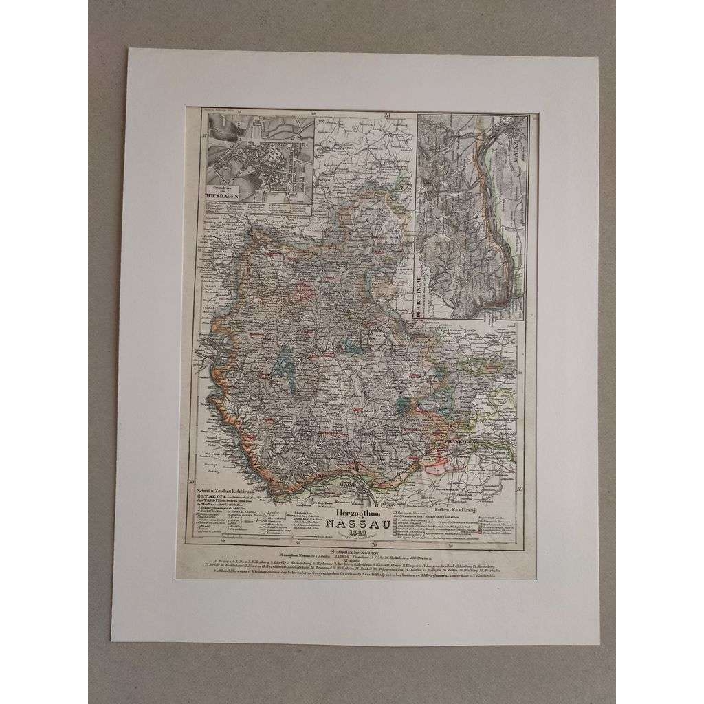 Meyer Atlas - Mapa vévodství Nassau, Německo - rytina 1849, grafika, nesignováno