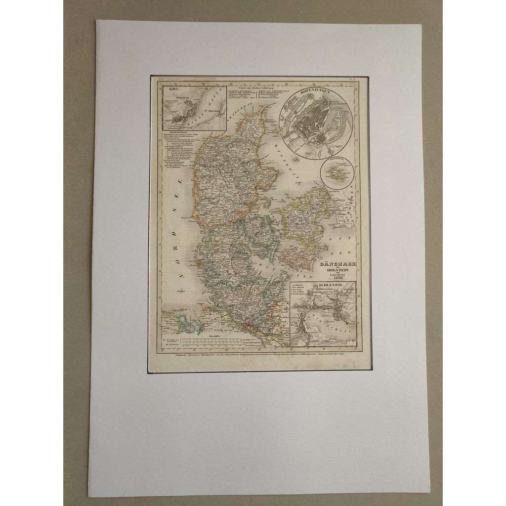 Meyer Atlas - Mapa Dánsko, Holštýnsko - rytina 1849, grafika, nesignováno