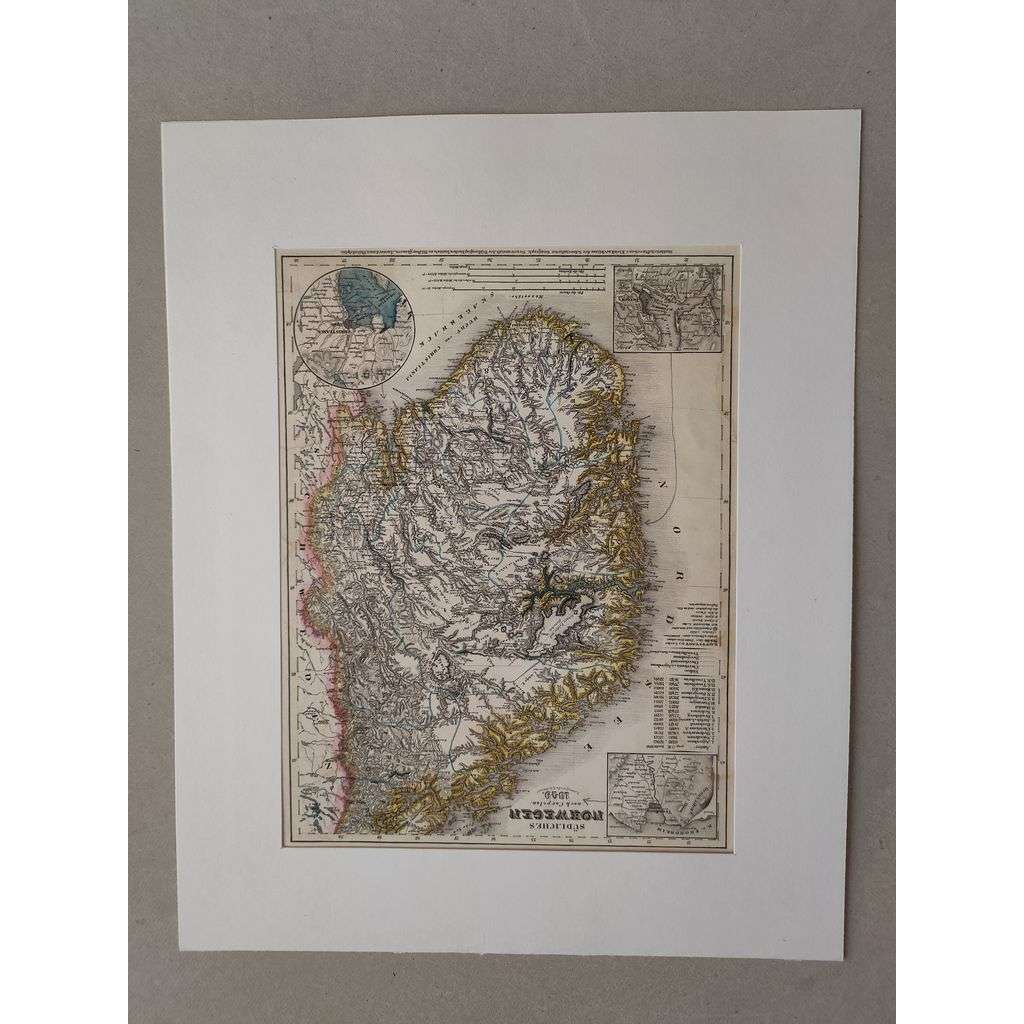 Sudliches Norvegen - Mapa jižního Norska (Norsko) - rytina 1849, grafika, nesignováno