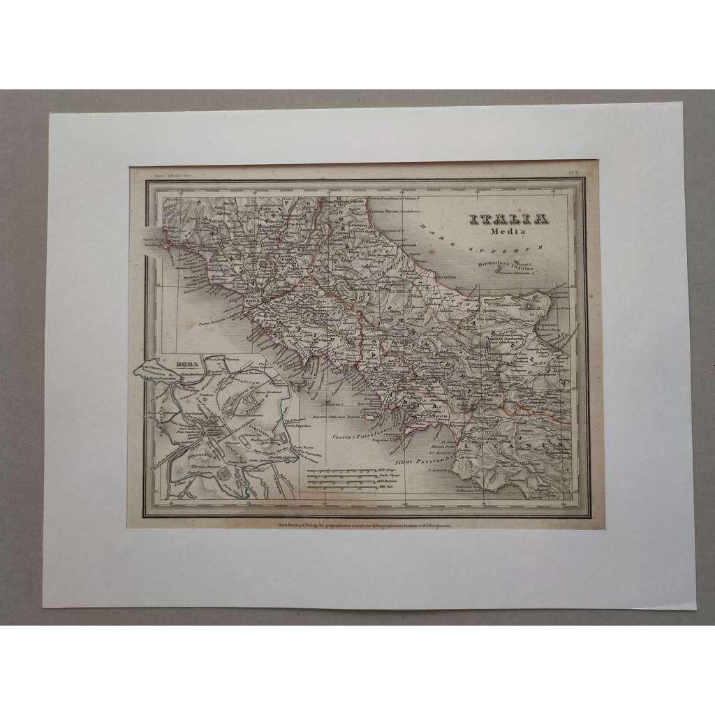 Meyer Atlas - Italia Media, střední Itálie - oceloryt 1850, grafika, nesignováno