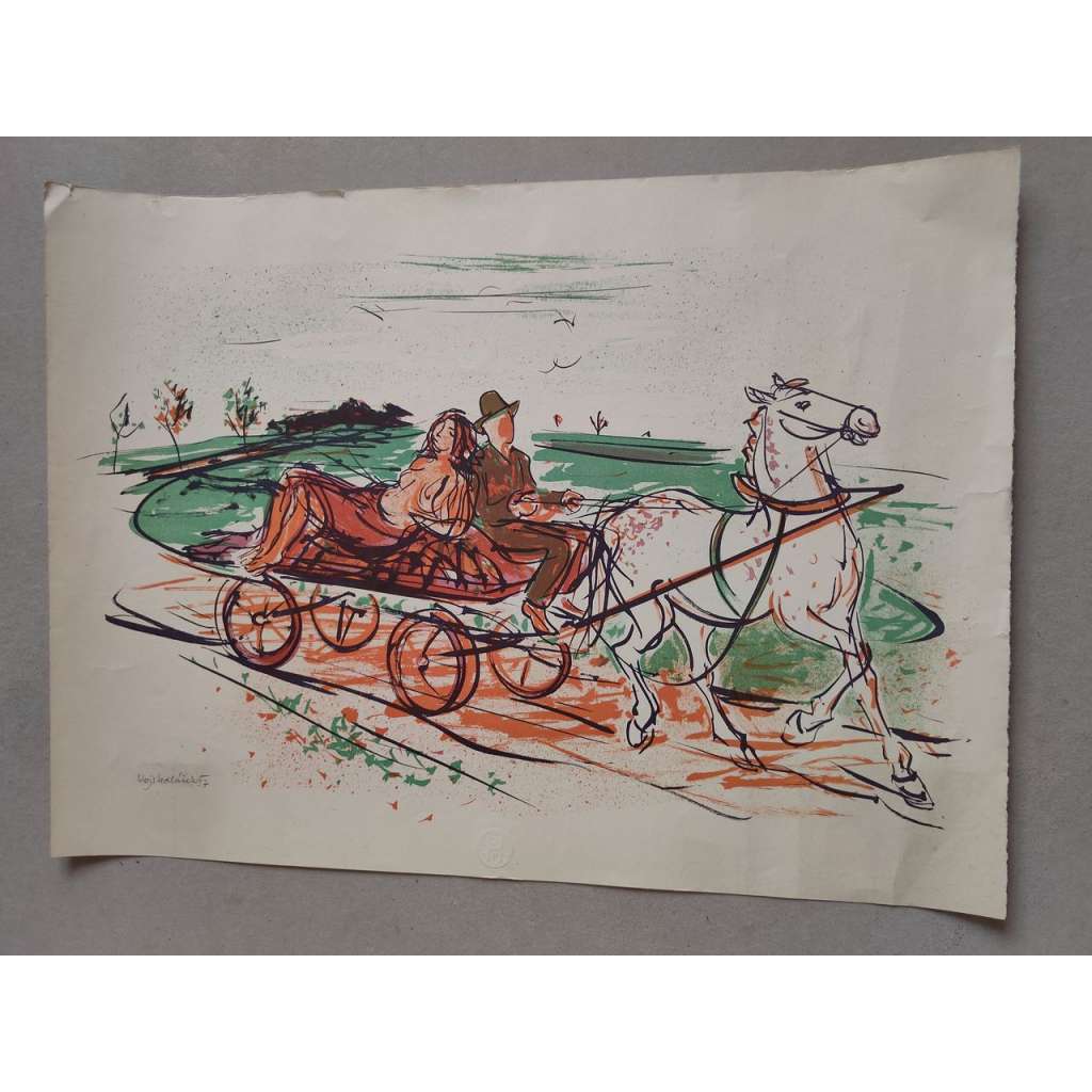 Vojtěch Sedláček (1892 - 1973) - Sedlák s úlovkem - barevná litografie 1937, grafika, signováno