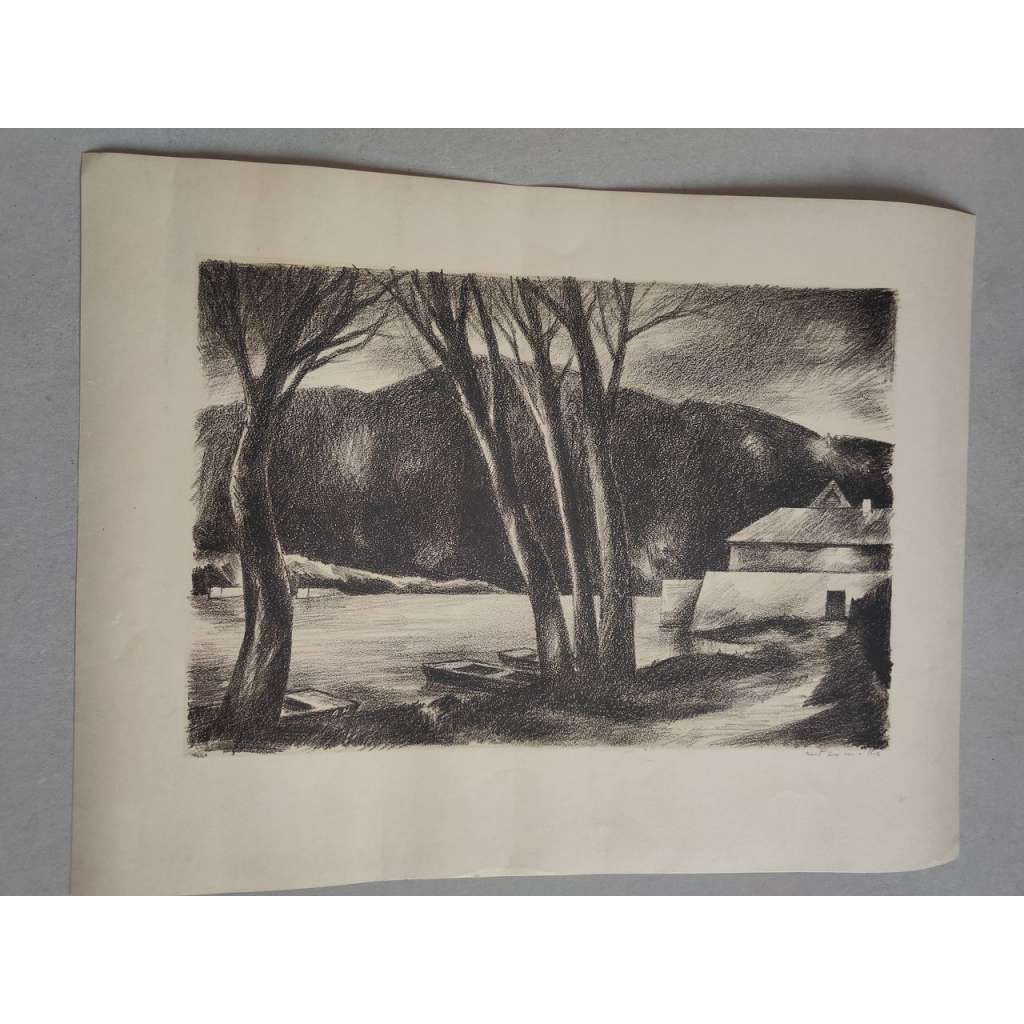 Antonín Homolka (1909 - 1964) - U řeky - litografie, grafika, signováno