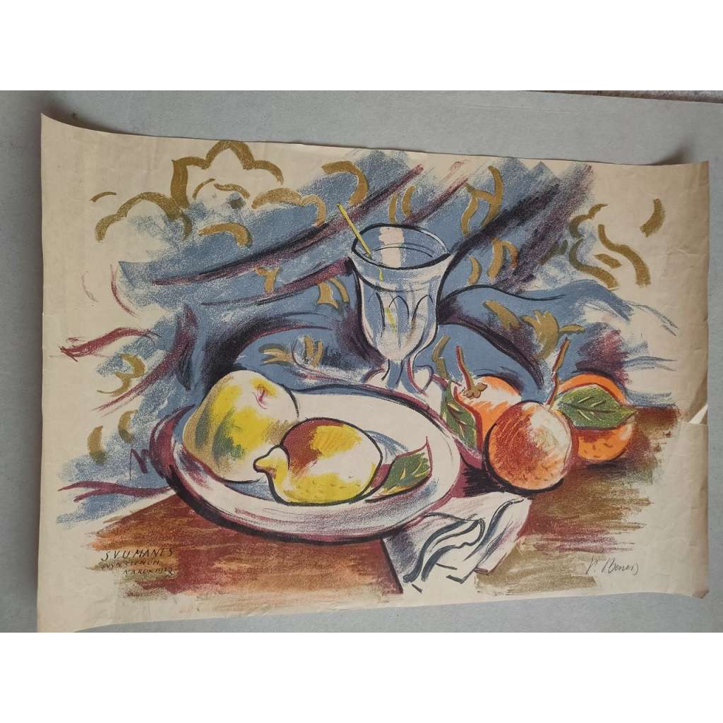 Vincenc Beneš (1883 - 1979) - Zátiší s ovocem - litografie 1926, grafika, signováno