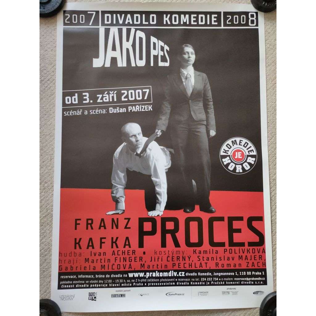 Proces Franz Kafka - Jako pes - Dušan Pařízek - Divadlo Komedie 2007, 2008 - reklamní plakát