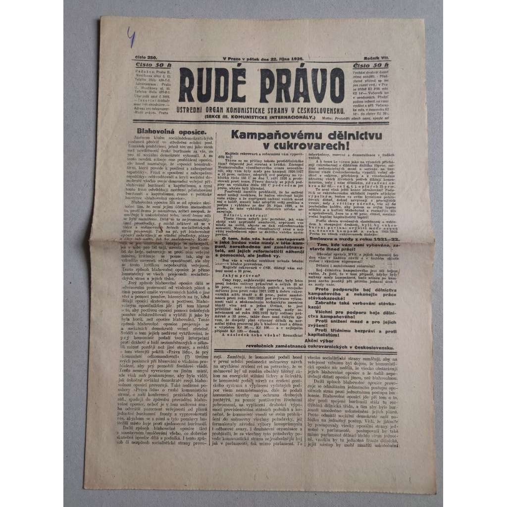Rudé právo (22.10.1926) Ročník VII. - 1. republika, staré noviny