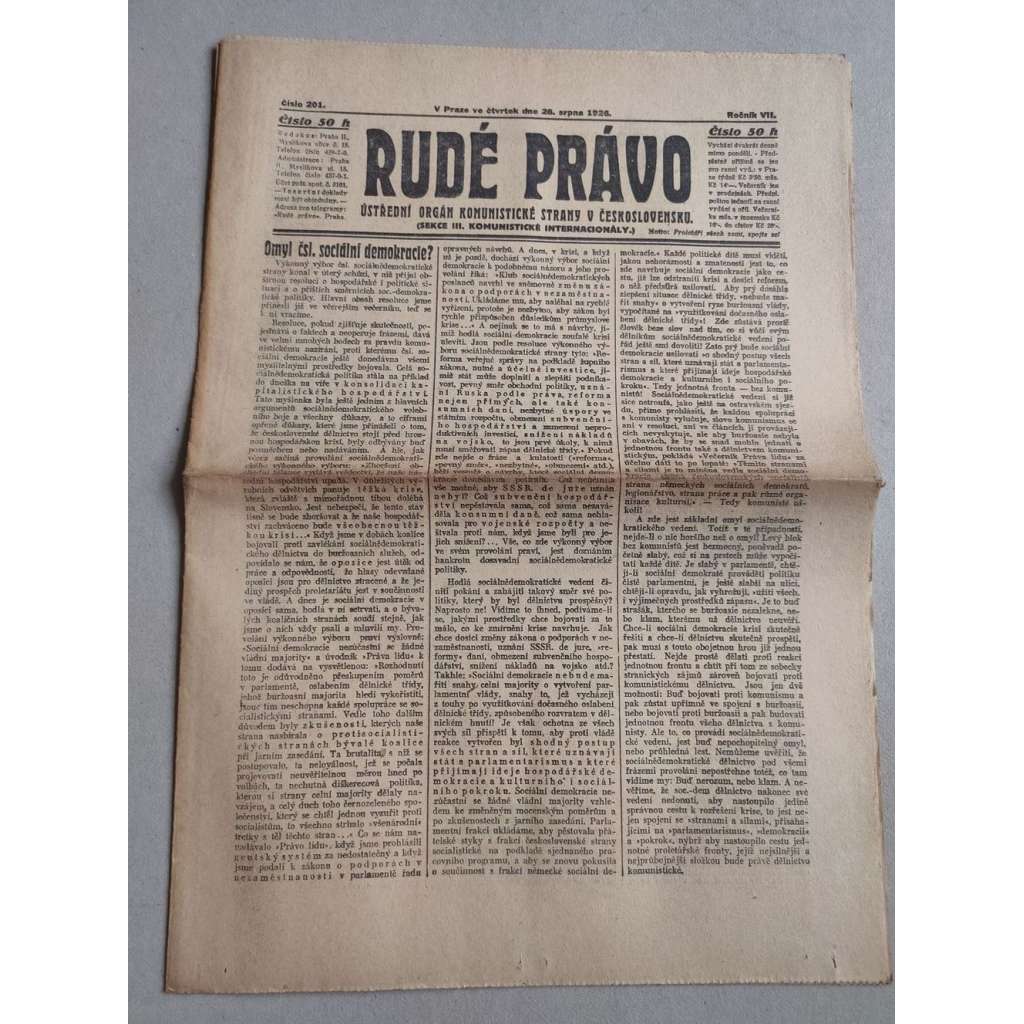 Rudé právo (26.10.1926) Ročník VII. - 1. republika, staré noviny