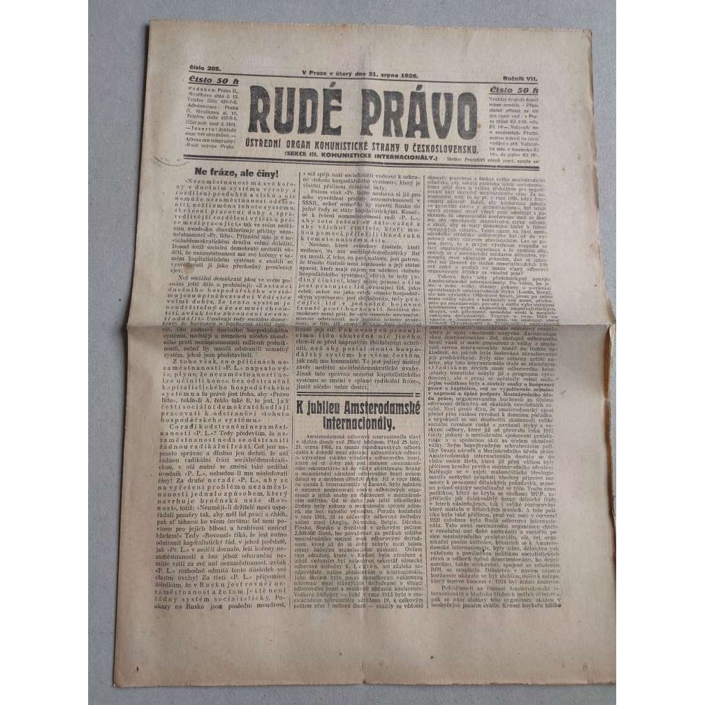 Rudé právo (31.8.1926) Ročník VII. - 1. republika, staré noviny