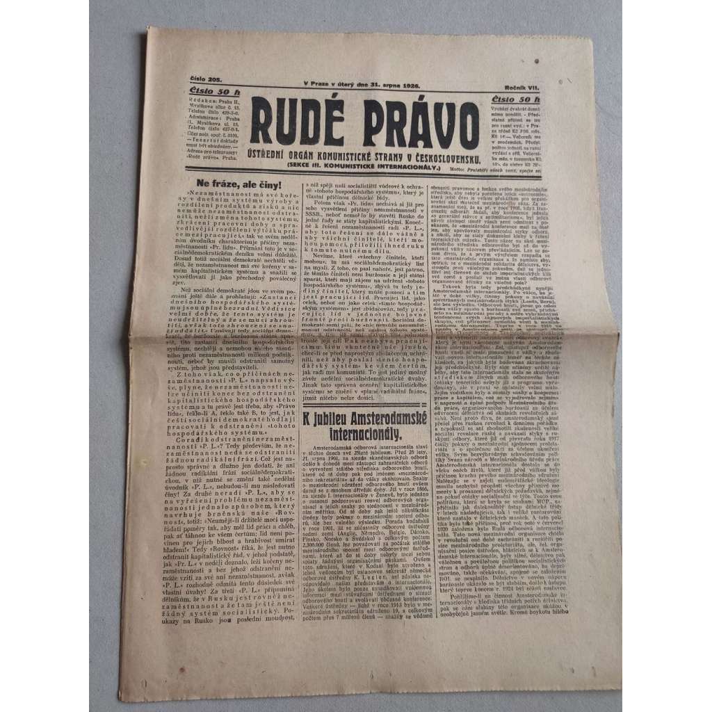 Rudé právo (31.8.1926) Ročník VII. - 1. republika, staré noviny