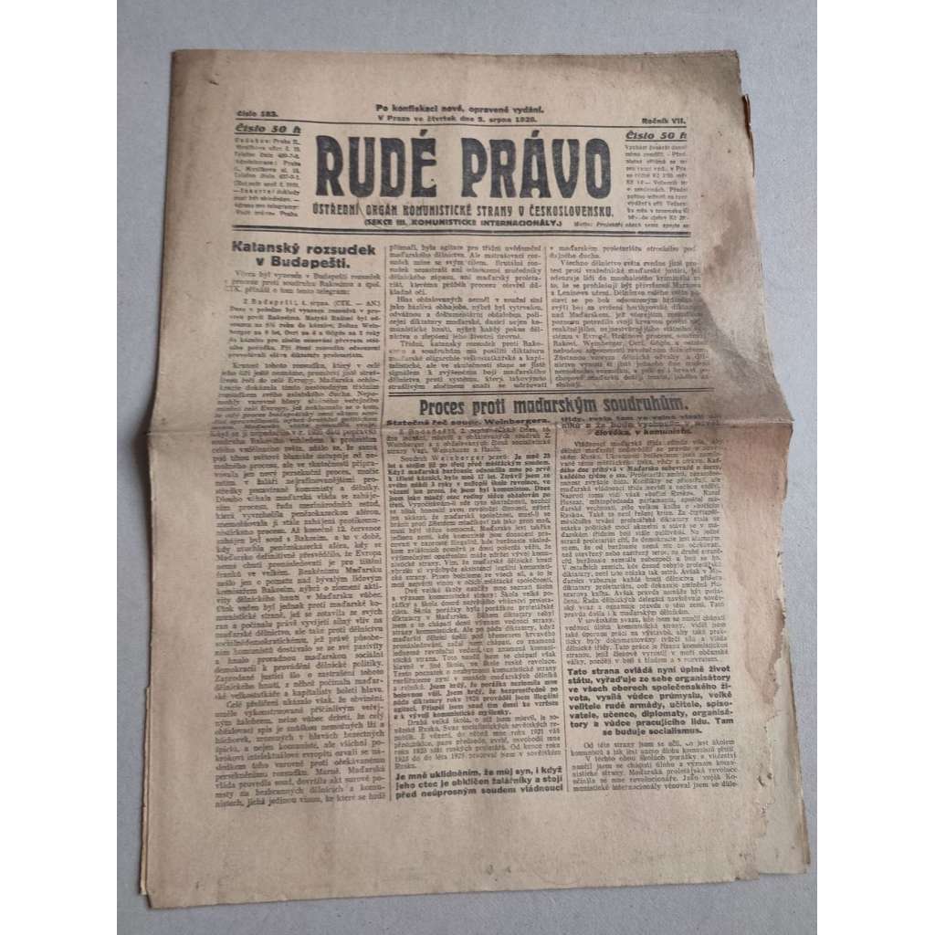 Rudé právo (5.8.1926) Ročník VII. - 1. republika, staré noviny