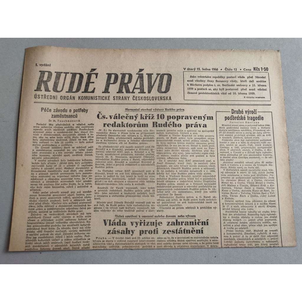 Rudé právo (15.1.1946) - staré noviny