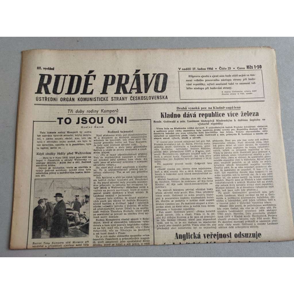 Rudé právo (27.1.1946) - staré noviny