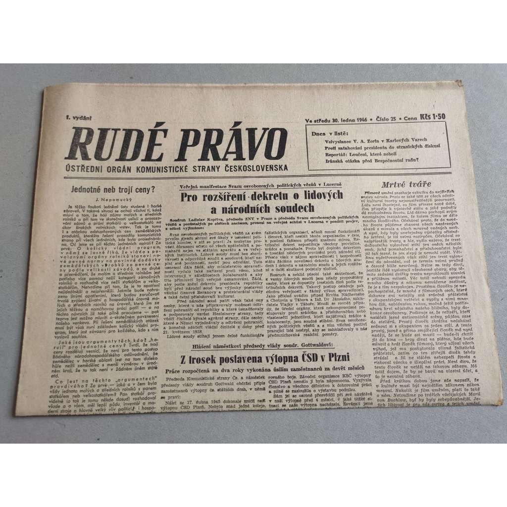 Rudé právo (30.1.1946) - staré noviny