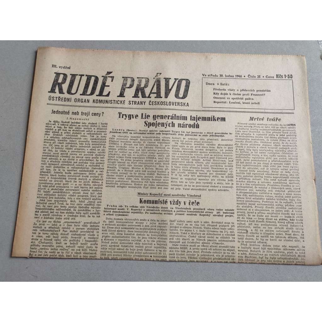Rudé právo (30.1.1946) - staré noviny