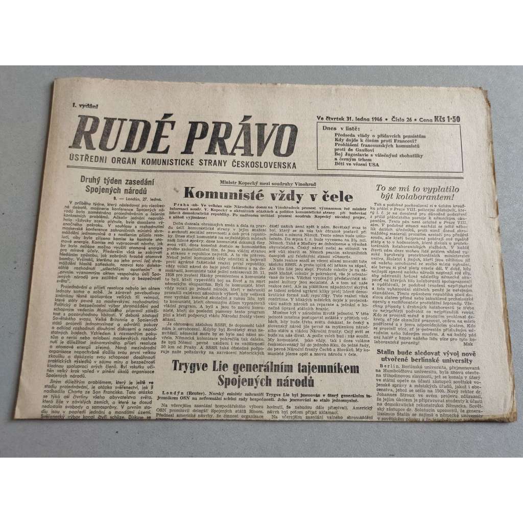 Rudé právo (31.1.1946) - staré noviny