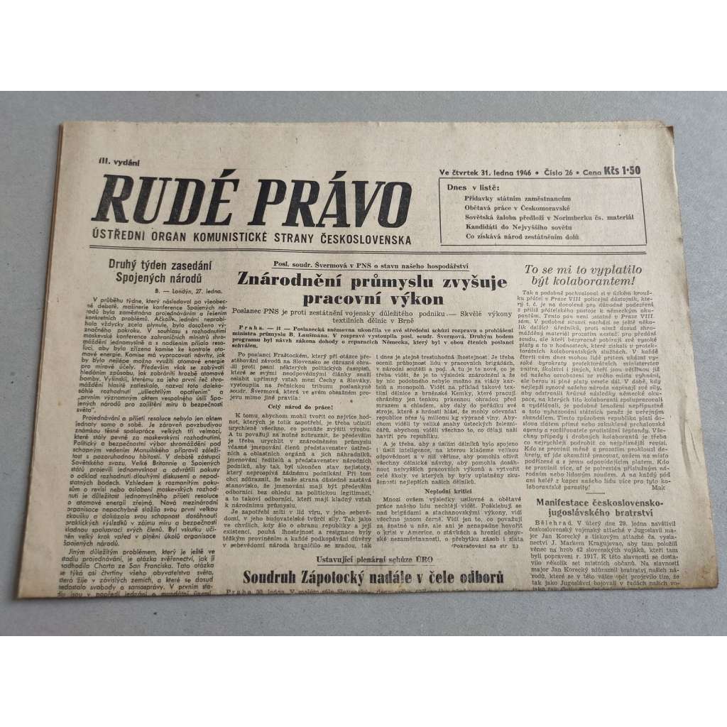 Rudé právo (31.1.1946) - staré noviny