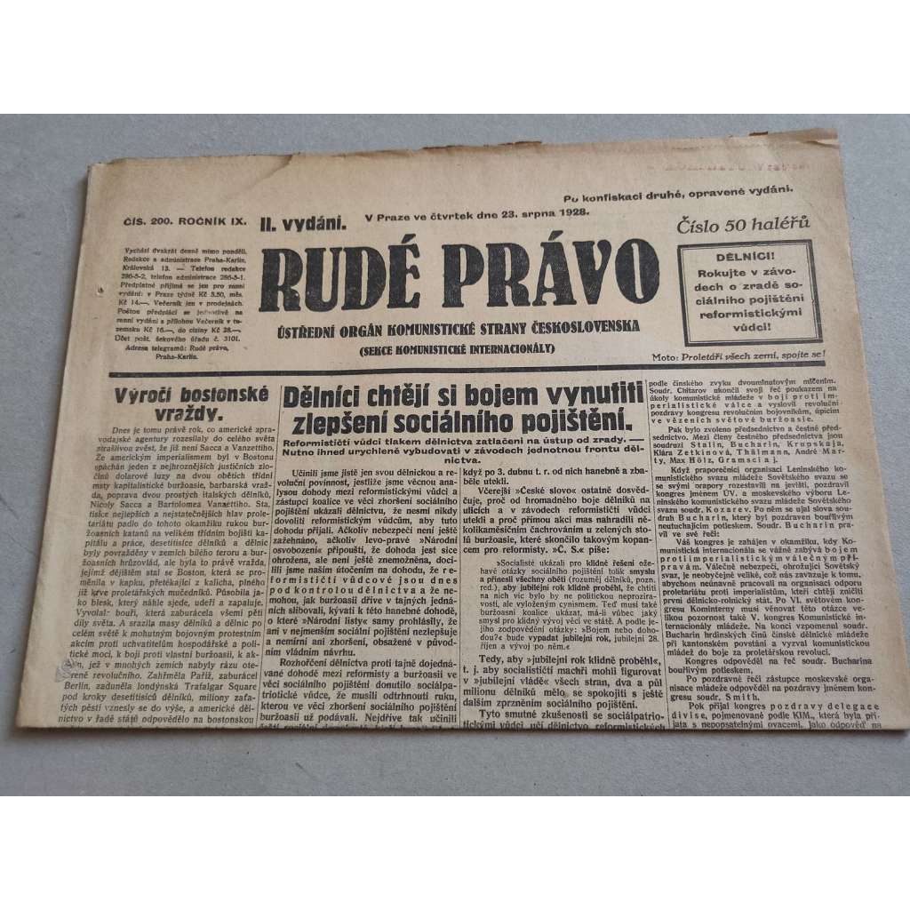 Rudé právo (23.8.1928) - ročník IX. - staré noviny - Ústřední orgán komunistické strany [komunisté, komunismus]