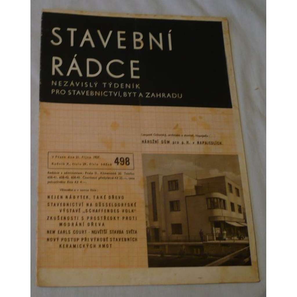 Stavební rádce 1937, roč.X., č.29., č.běžné 498