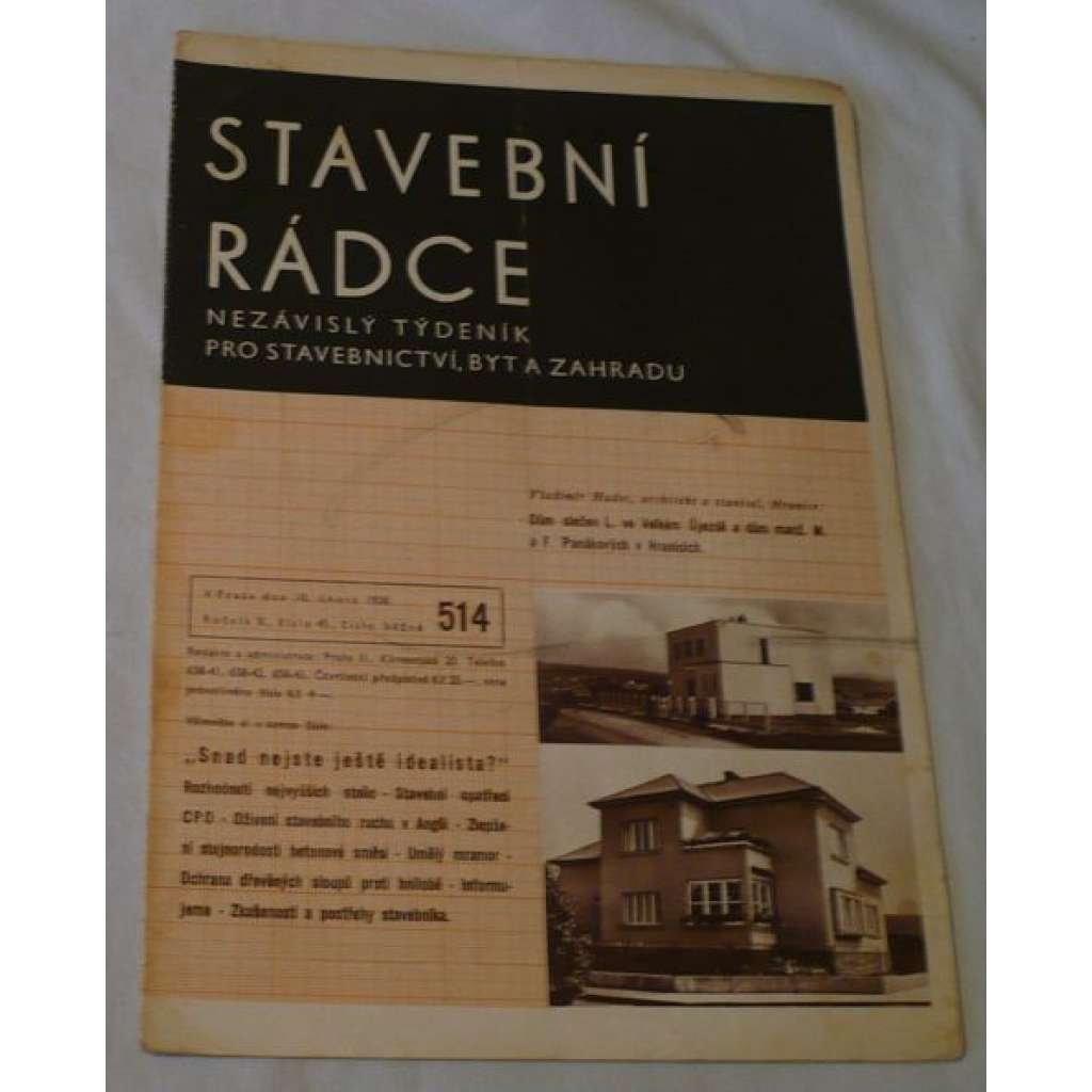 Stavební rádce 1938, roč.X., č.45., č.běžné 514