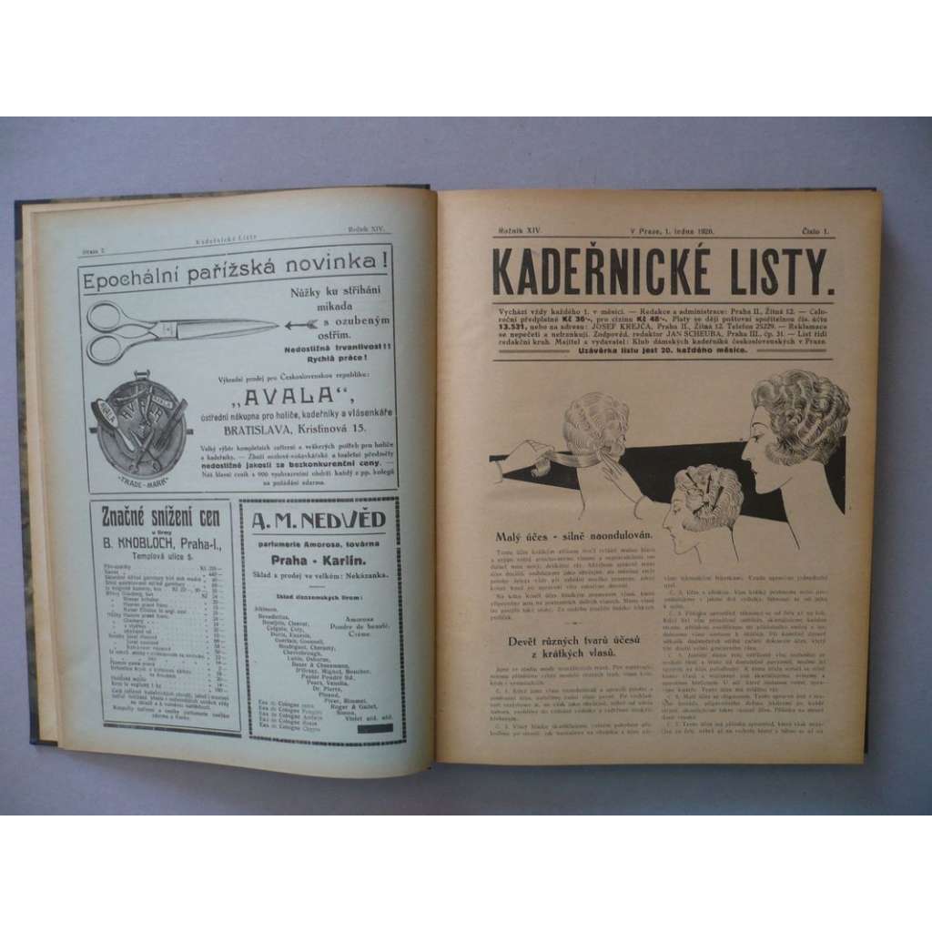 Kadeřnické listy, roč.14 (1926) [kadeřnictví, účes, vlasy, kadeřník, holič, vlásenkář, účesy, móda, stříhání a úprava vlasů]