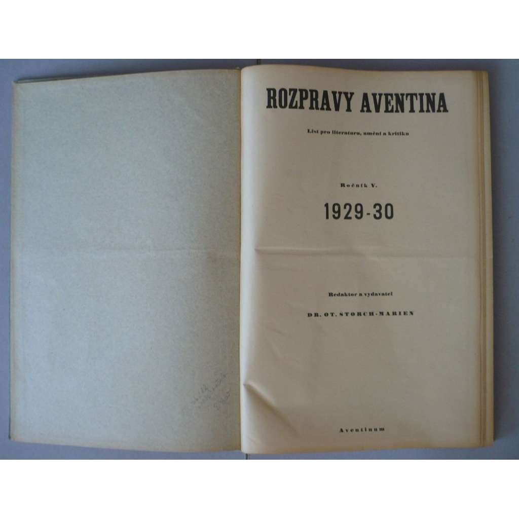 Rozpravy Aventina, ročník V. / 1929-30